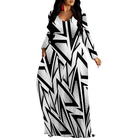 Plus Size Maxi Dress Polyester Long Sleeve Crew Neck Casual for Women - Picture 1 of 4